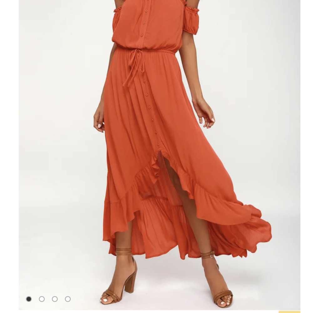 Charmed Hearts Women Orange Summer Maxi Ruffled Dress Front Buttons Size M